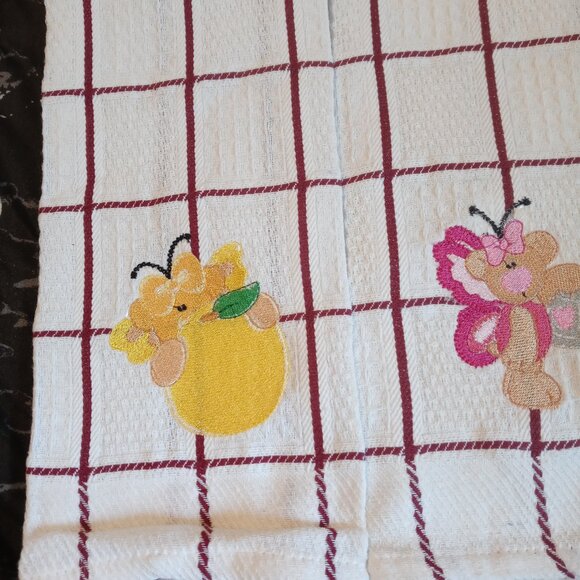 Kitchen Towels 3 PC Cotton Waffle Red Stripes Cute Embroidery Design 25x15 in. - Picture 9 of 9